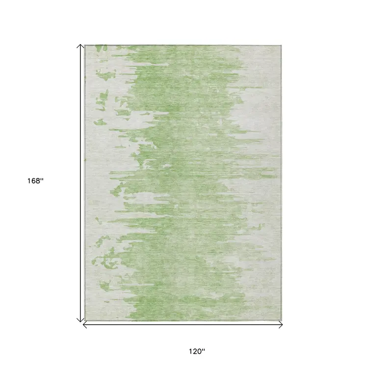 10' X 14' Green And Mint Green Abstract Washable Indoor Outdoor Area Rug