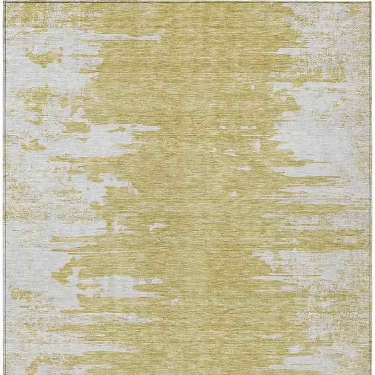 3' X 5' Gold And Ivory Abstract Washable Indoor Outdoor Area Rug