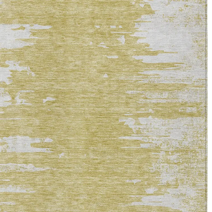 3' X 5' Gold And Ivory Abstract Washable Indoor Outdoor Area Rug