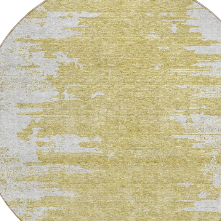 8' Gold And Ivory Round Abstract Washable Indoor Outdoor Area Rug