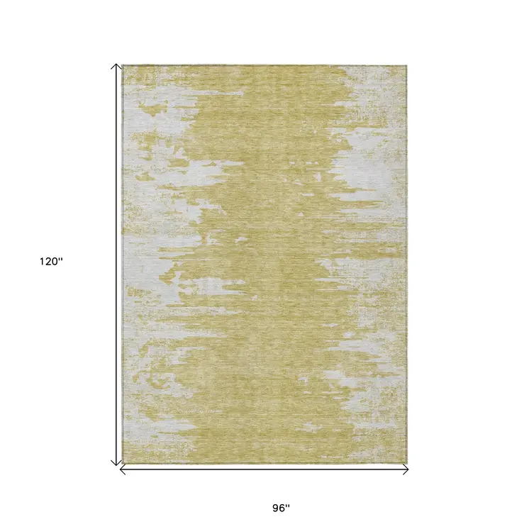 8' X 10' Gold And Ivory Abstract Washable Indoor Outdoor Area Rug