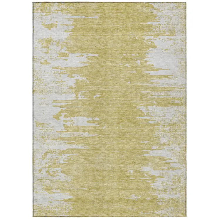 8' X 10' Gold And Ivory Abstract Washable Indoor Outdoor Area Rug