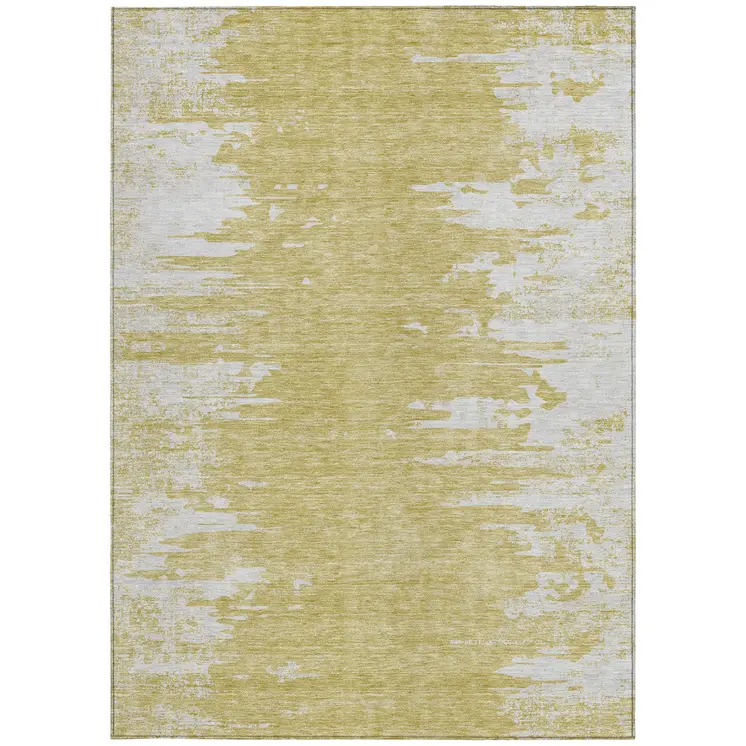 8' X 10' Gold And Ivory Abstract Washable Indoor Outdoor Area Rug