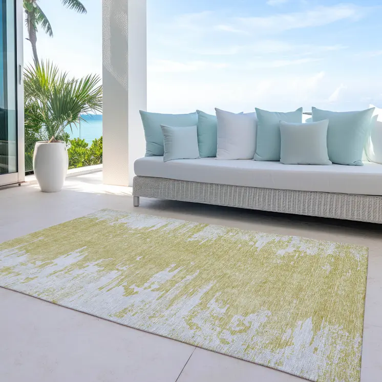 8' X 10' Gold And Ivory Abstract Washable Indoor Outdoor Area Rug