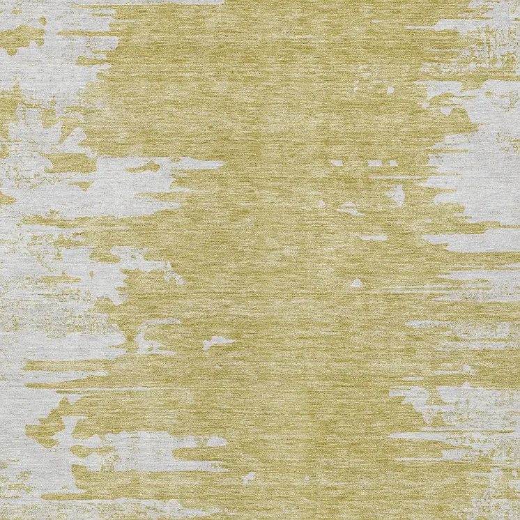9' X 12' Gold And Ivory Abstract Washable Indoor Outdoor Area Rug