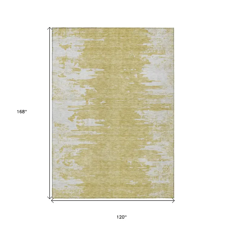 10' X 14' Gold And Ivory Abstract Washable Indoor Outdoor Area Rug