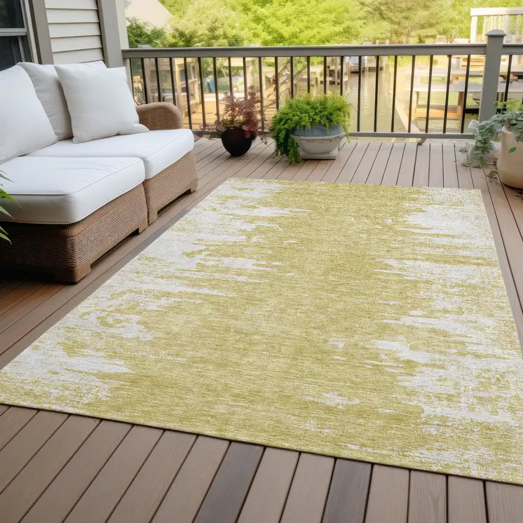 10' X 14' Gold And Ivory Abstract Washable Indoor Outdoor Area Rug