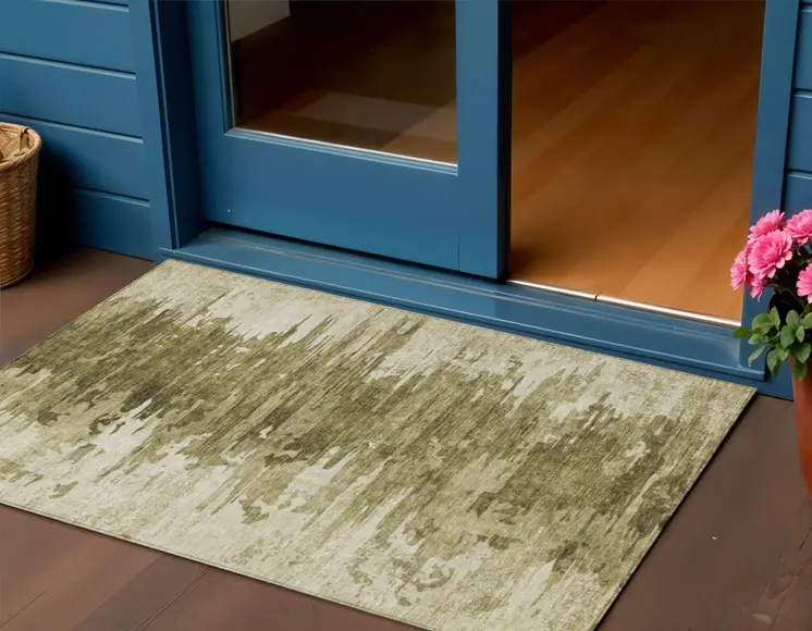 3' X 5' Brown Taupe And Beige Abstract Washable Indoor Outdoor Area Rug