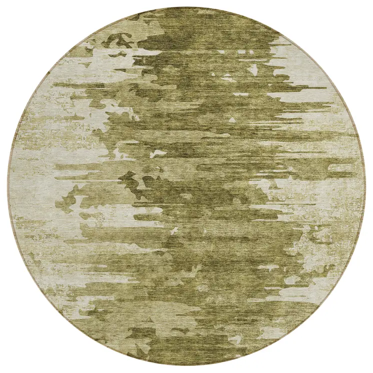 8' Brown Taupe And Beige Round Abstract Washable Indoor Outdoor Area Rug