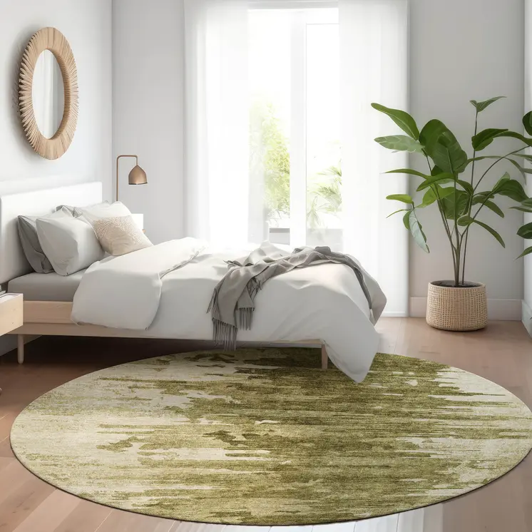 8' Brown Taupe And Beige Round Abstract Washable Indoor Outdoor Area Rug