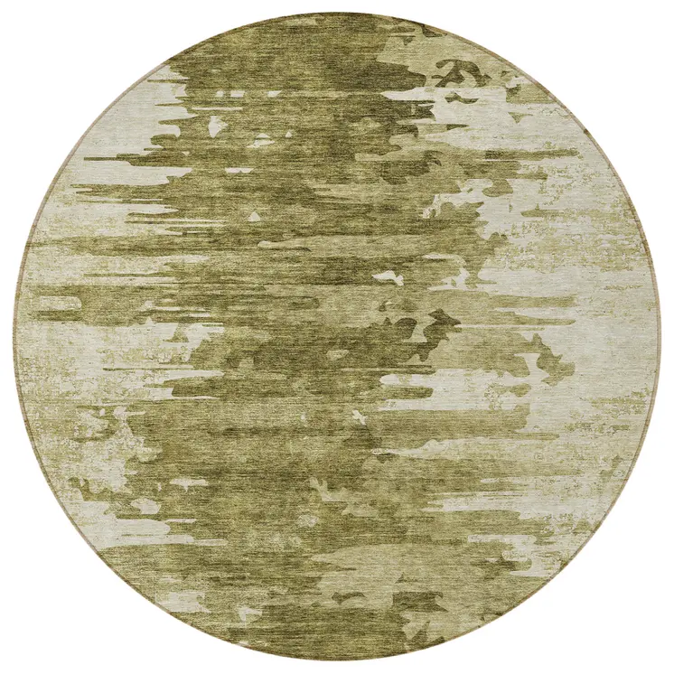 8' Brown Taupe And Beige Round Abstract Washable Indoor Outdoor Area Rug