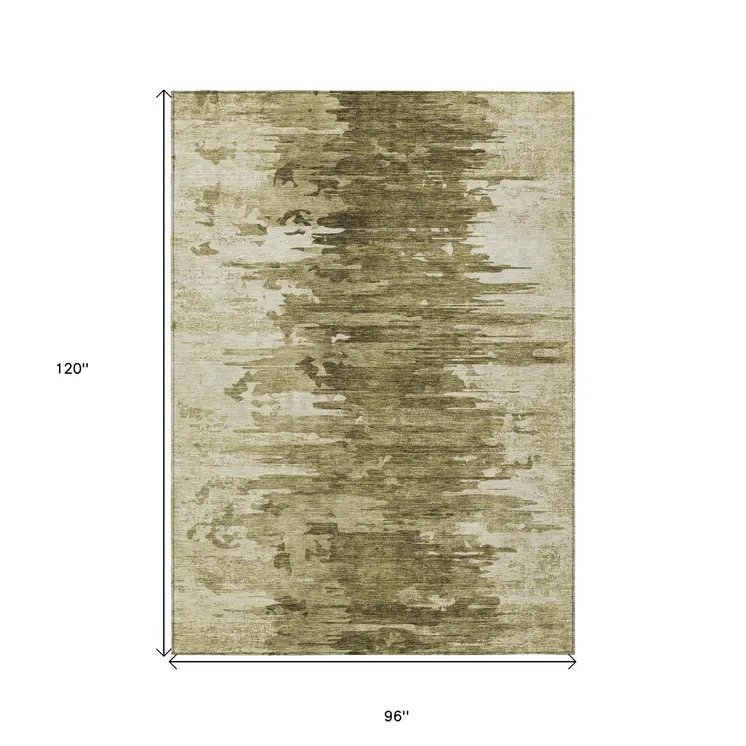 8' X 10' Brown Taupe And Beige Abstract Washable Indoor Outdoor Area Rug