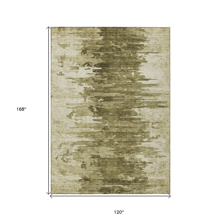 10' X 14' Brown Taupe And Beige Abstract Washable Indoor Outdoor Area Rug