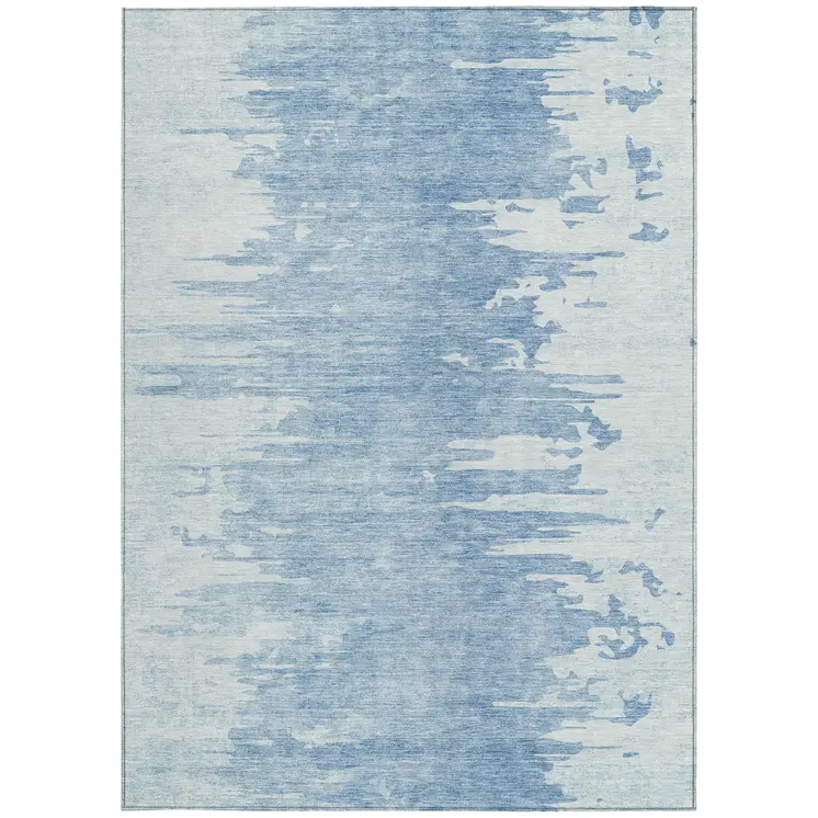 3' X 5' Sky Blue And Denim Blue Abstract Washable Indoor Outdoor Area Rug