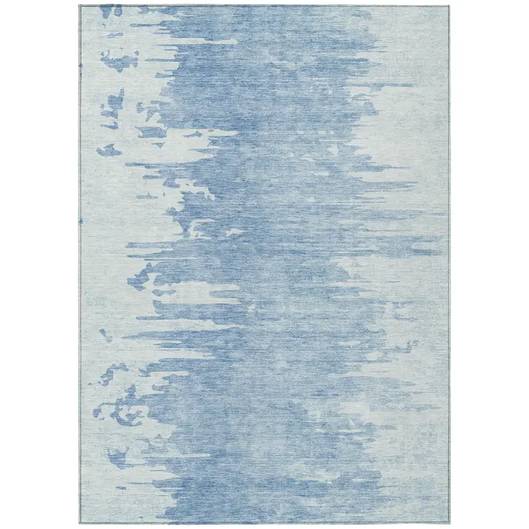 3' X 5' Sky Blue And Denim Blue Abstract Washable Indoor Outdoor Area Rug