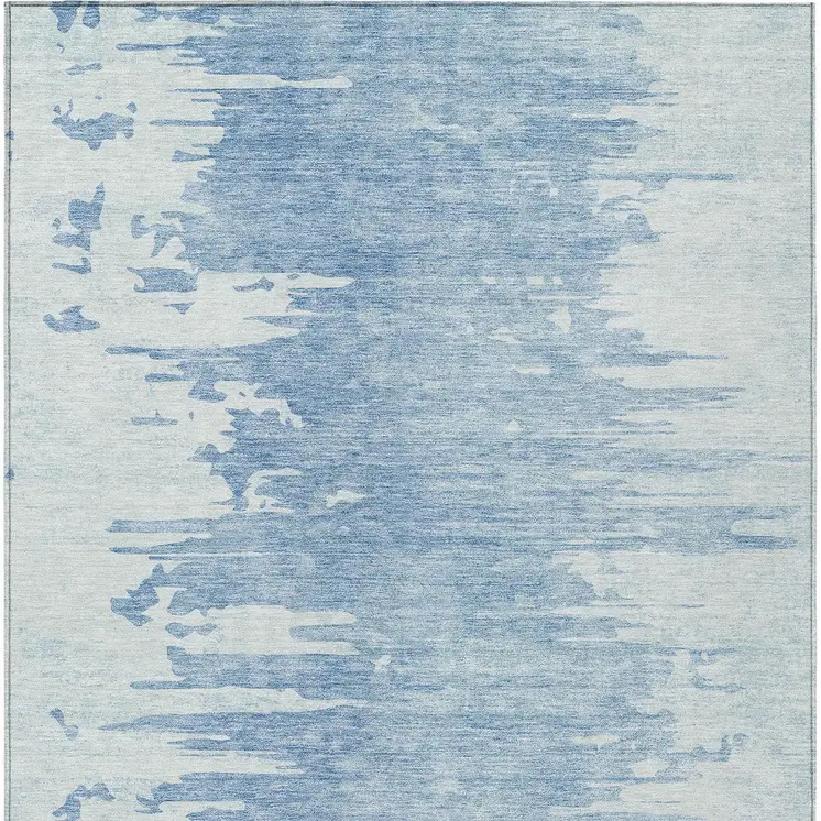 8' X 10' Sky Blue And Denim Blue Abstract Washable Indoor Outdoor Area Rug