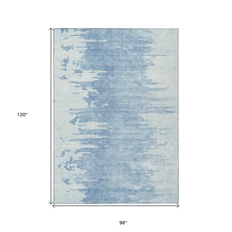 8' X 10' Sky Blue And Denim Blue Abstract Washable Indoor Outdoor Area Rug