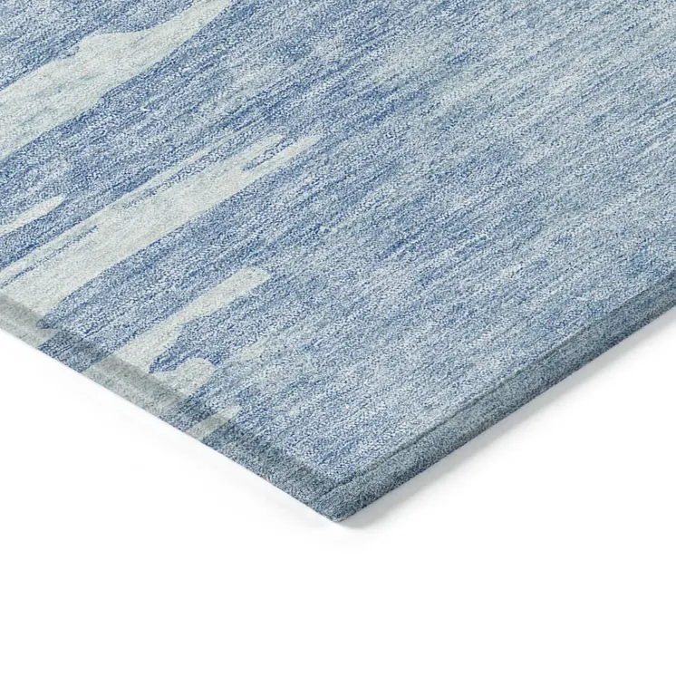 8' X 10' Sky Blue And Denim Blue Abstract Washable Indoor Outdoor Area Rug
