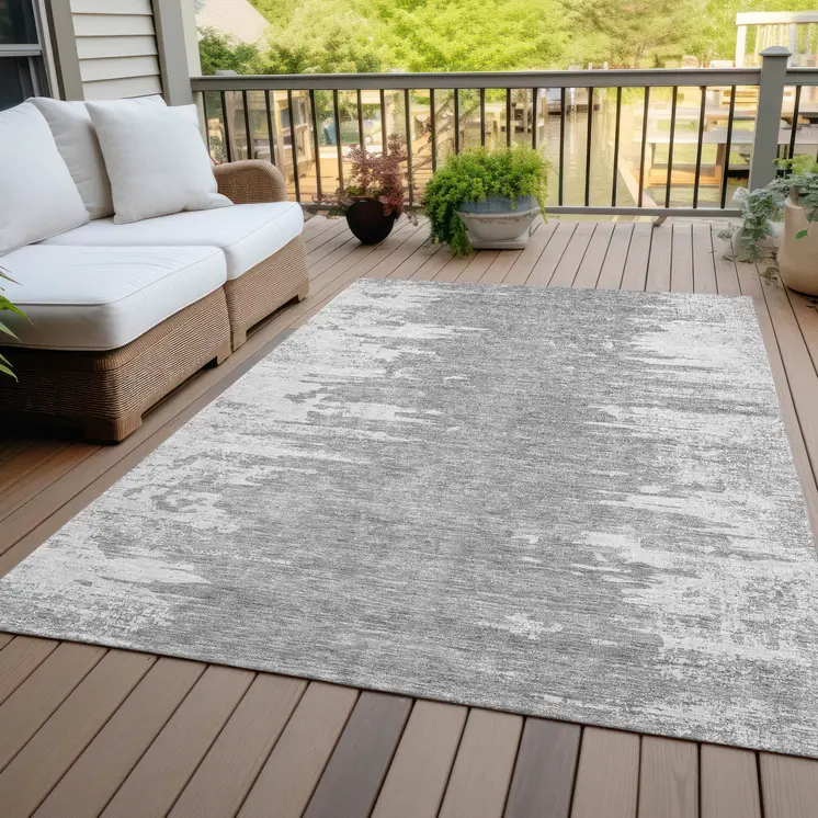 3' X 5' Silver Gray And Ivory Abstract Washable Indoor Outdoor Area Rug