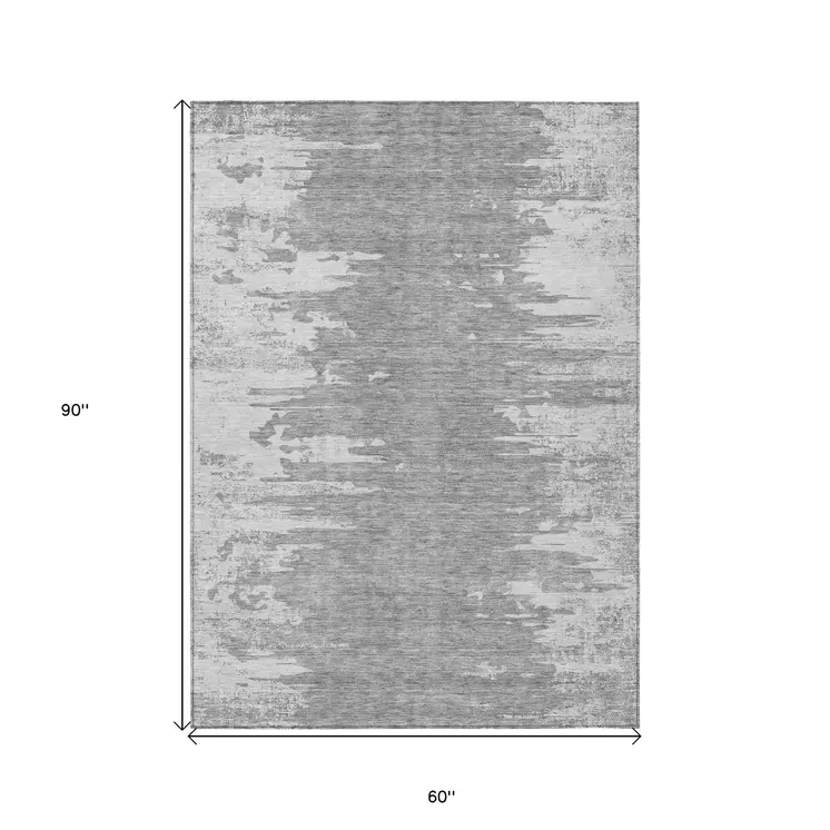 5' X 8' Silver Gray And Ivory Abstract Washable Indoor Outdoor Area Rug