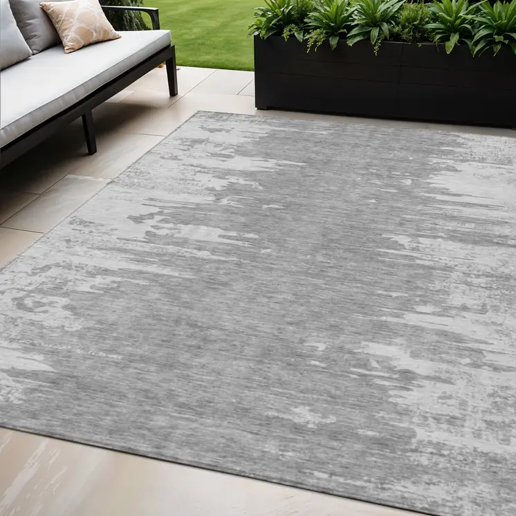 5' X 8' Silver Gray And Ivory Abstract Washable Indoor Outdoor Area Rug