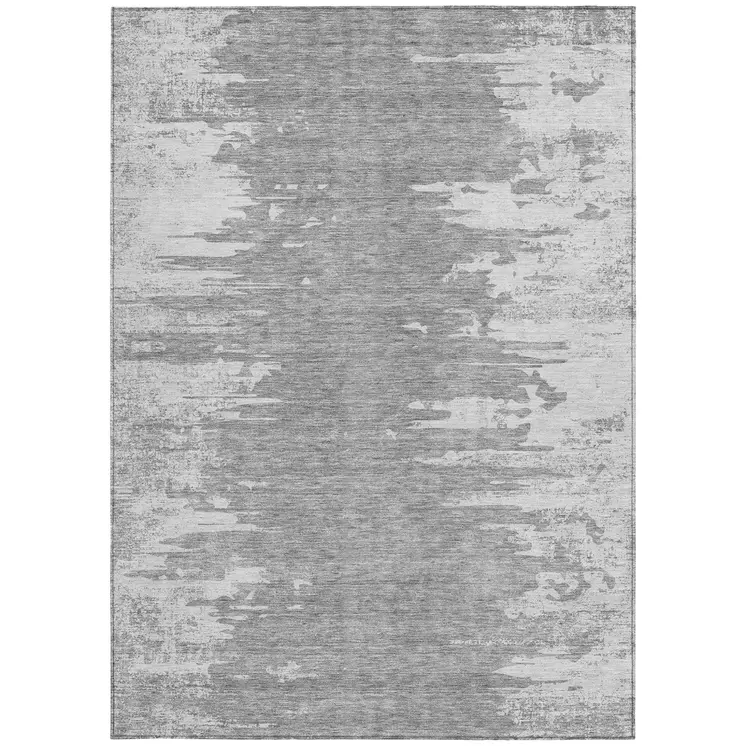 5' X 8' Silver Gray And Ivory Abstract Washable Indoor Outdoor Area Rug