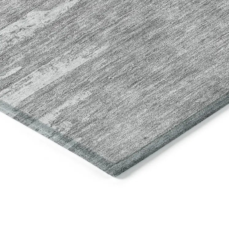 8' Silver Gray And Ivory Round Abstract Washable Indoor Outdoor Area Rug