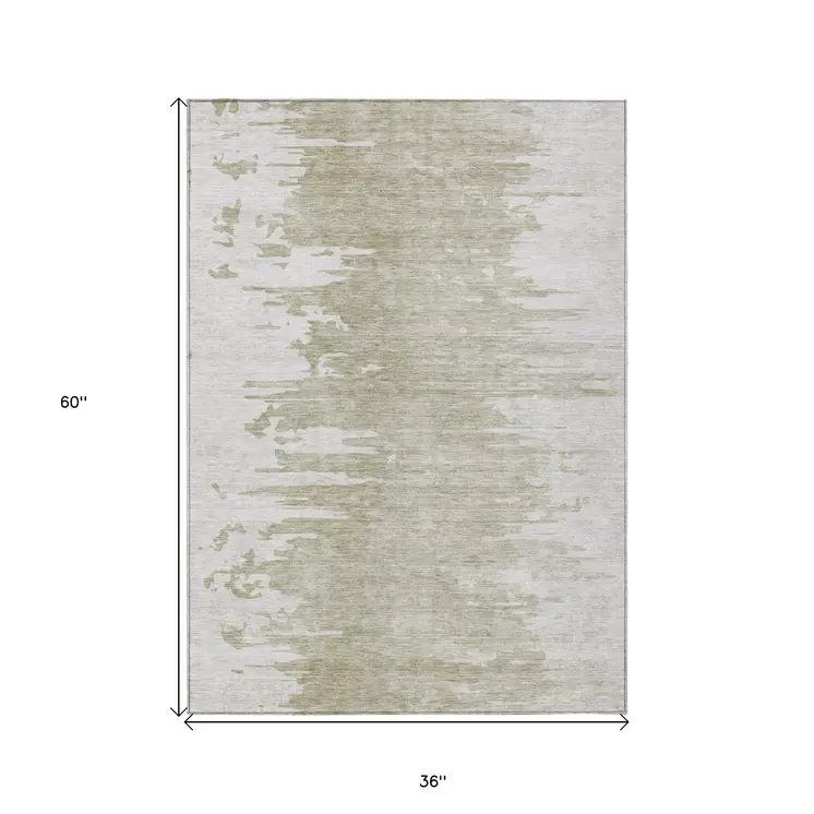 3' X 5' Taupe Beige And Tan Abstract Washable Indoor Outdoor Area Rug