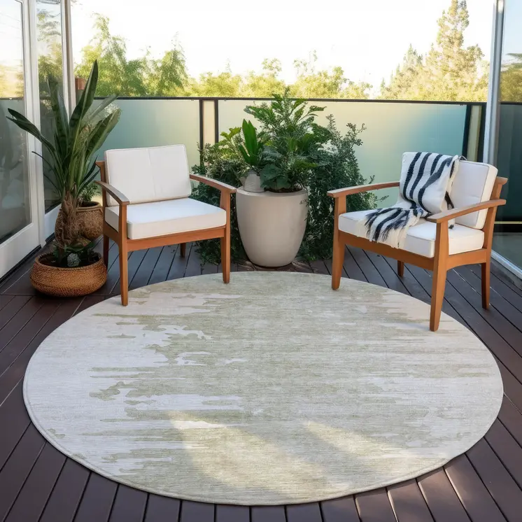 8' Taupe Beige And Tan Round Abstract Washable Indoor Outdoor Area Rug