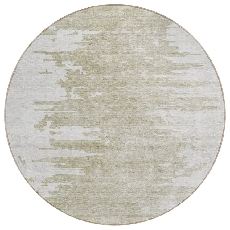8' Taupe Beige And Tan Round Abstract Washable Indoor Outdoor Area Rug
