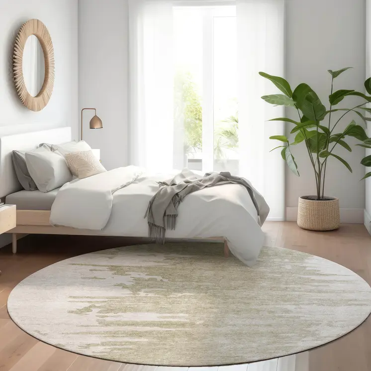 8' Taupe Beige And Tan Round Abstract Washable Indoor Outdoor Area Rug