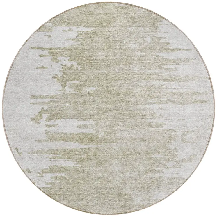 8' Taupe Beige And Tan Round Abstract Washable Indoor Outdoor Area Rug