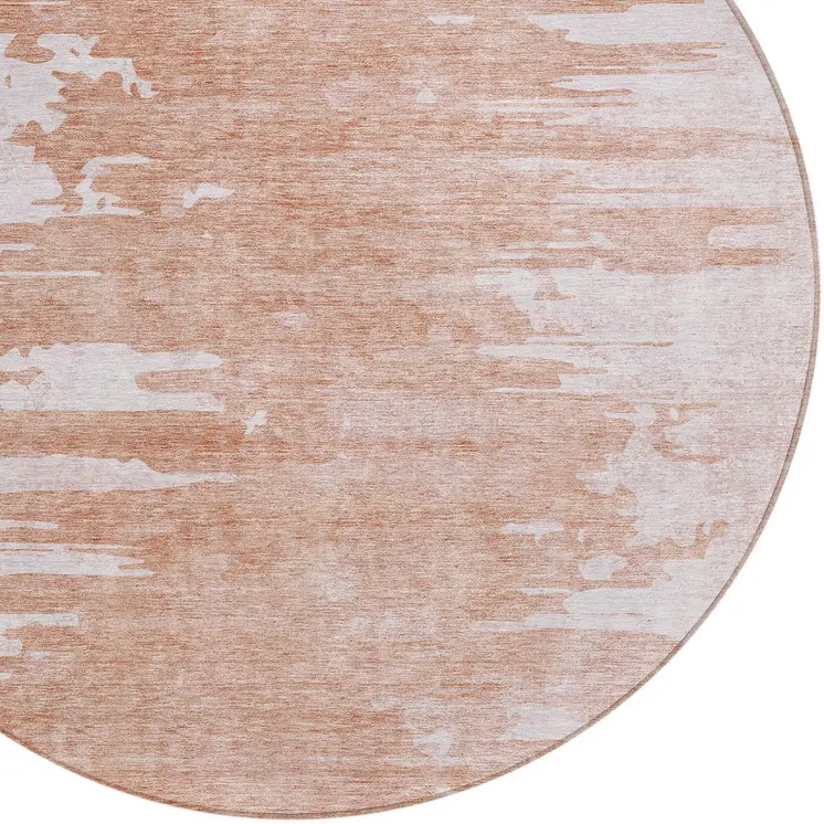 8' Terra Cotta Salmon And Copper Round Abstract Washable Indoor Outdoor Area Rug