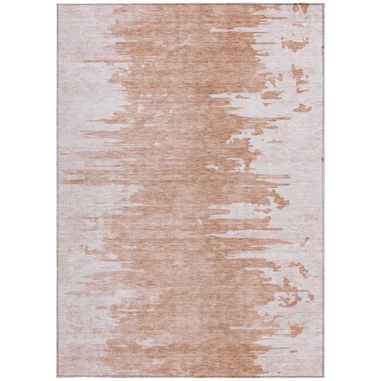 9' X 12' Terra Cotta Salmon And Copper Abstract Washable Indoor Outdoor Area Rug