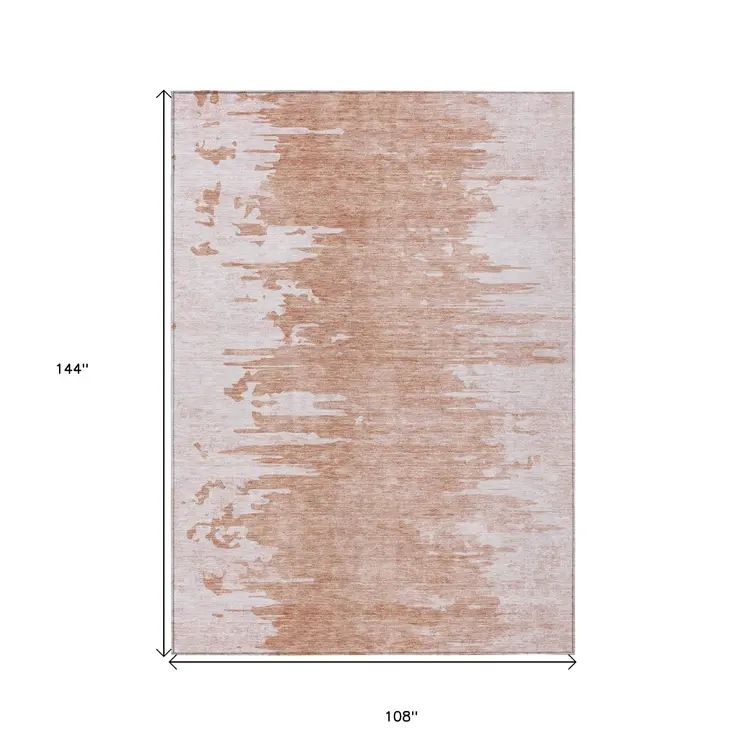 9' X 12' Terra Cotta Salmon And Copper Abstract Washable Indoor Outdoor Area Rug