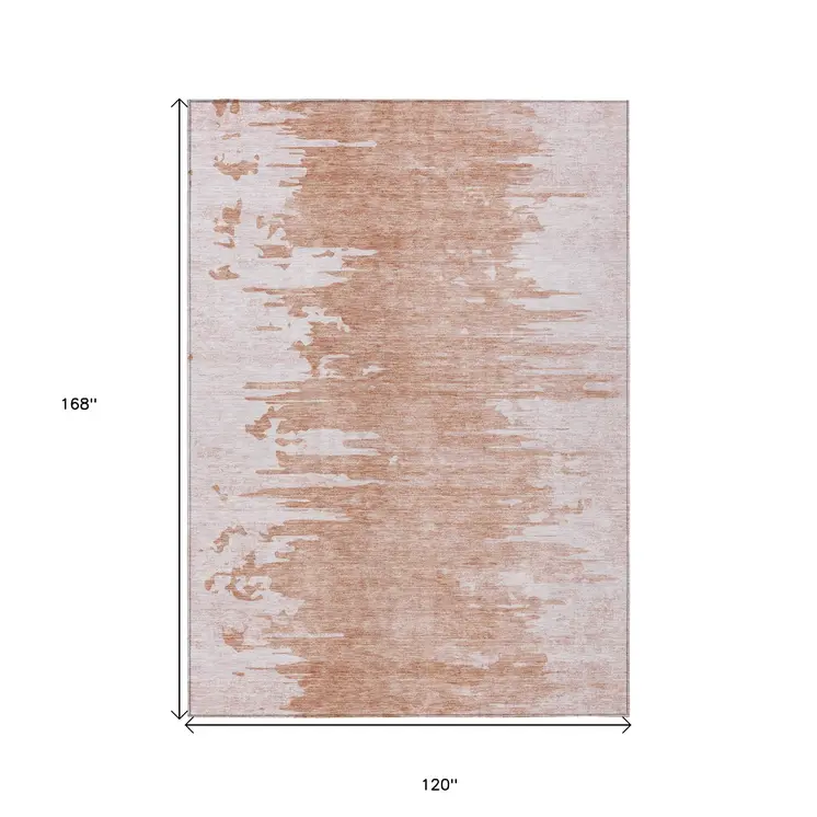 10' X 14' Terra Cotta Salmon And Copper Abstract Washable Indoor Outdoor Area Rug