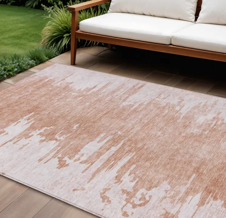 10' X 14' Terra Cotta Salmon And Copper Abstract Washable Indoor Outdoor Area Rug