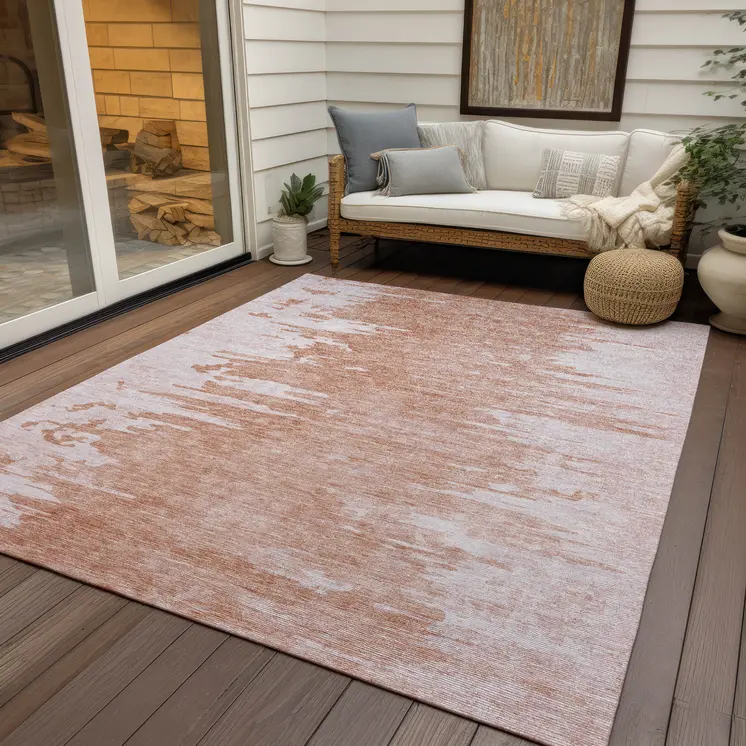 10' X 14' Terra Cotta Salmon And Copper Abstract Washable Indoor Outdoor Area Rug