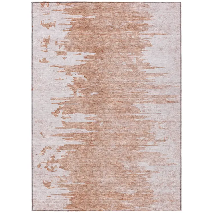 10' X 14' Terra Cotta Salmon And Copper Abstract Washable Indoor Outdoor Area Rug