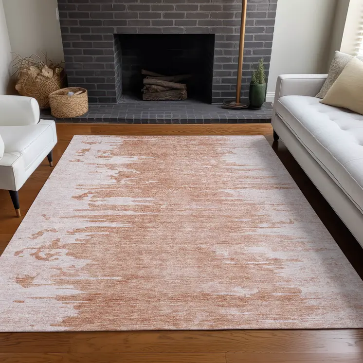 10' X 14' Terra Cotta Salmon And Copper Abstract Washable Indoor Outdoor Area Rug