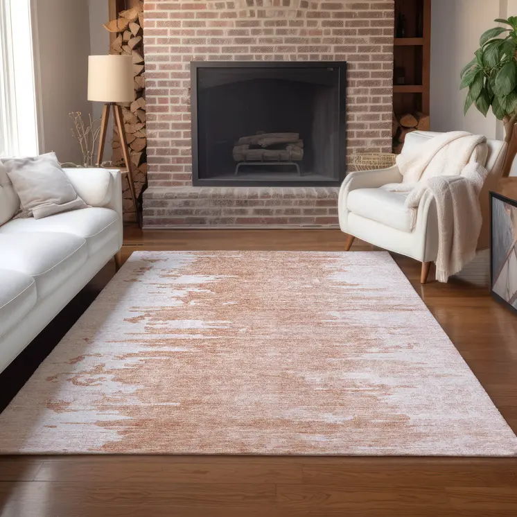 10' X 14' Terra Cotta Salmon And Copper Abstract Washable Indoor Outdoor Area Rug