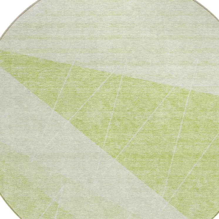 8' Mint Green And Ivory Round Geometric Washable Indoor Outdoor Area Rug