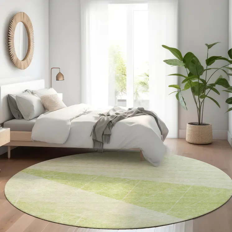 8' Mint Green And Ivory Round Geometric Washable Indoor Outdoor Area Rug
