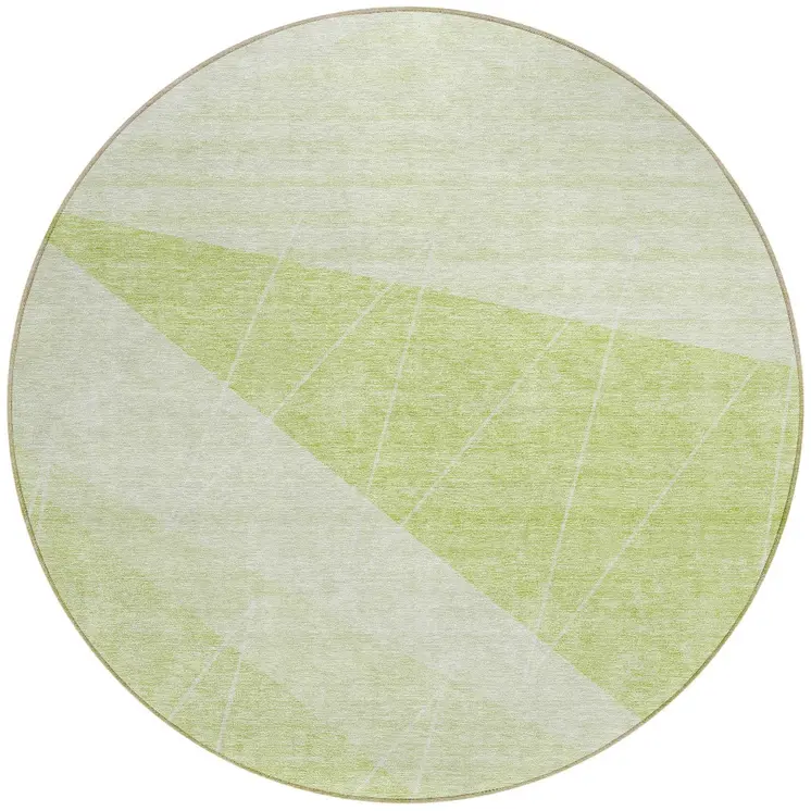8' Mint Green And Ivory Round Geometric Washable Indoor Outdoor Area Rug