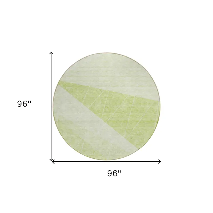 8' Mint Green And Ivory Round Geometric Washable Indoor Outdoor Area Rug