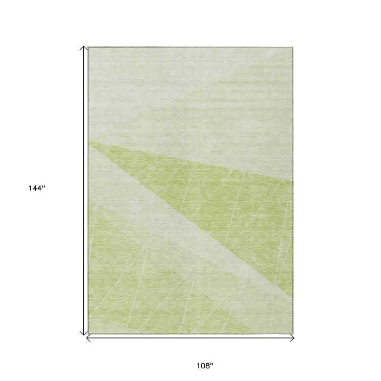 9' X 12' Mint Green And Ivory Geometric Washable Indoor Outdoor Area Rug