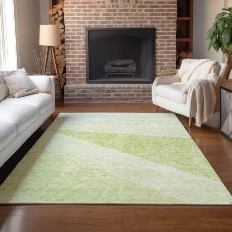 9' X 12' Mint Green And Ivory Geometric Washable Indoor Outdoor Area Rug