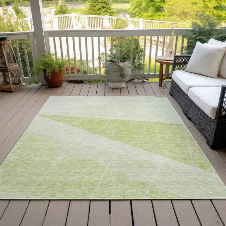 10' X 14' Mint Green And Ivory Geometric Washable Indoor Outdoor Area Rug