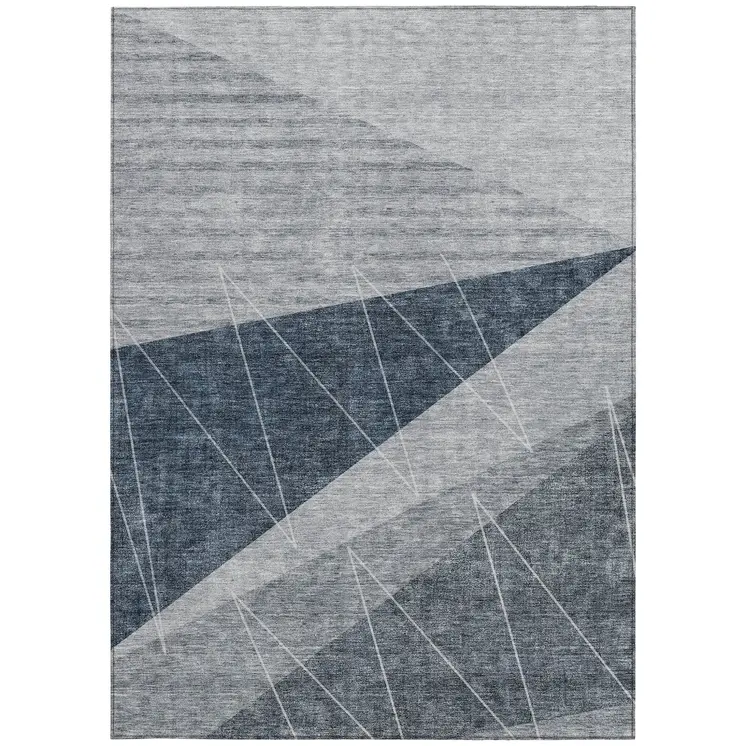 3' X 5' Charcoal Gray And Silver Geometric Washable Indoor Outdoor Area Rug