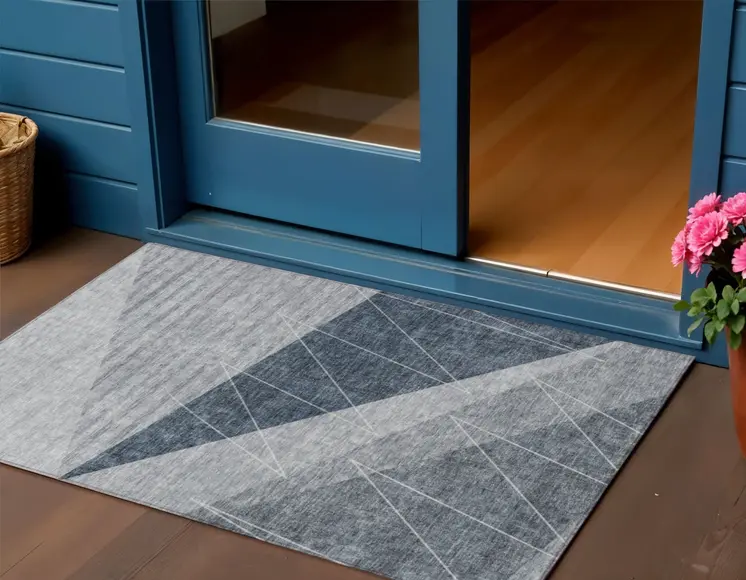 3' X 5' Charcoal Gray And Silver Geometric Washable Indoor Outdoor Area Rug